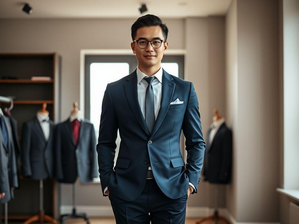 Client in a navy bespoke two-piece suit