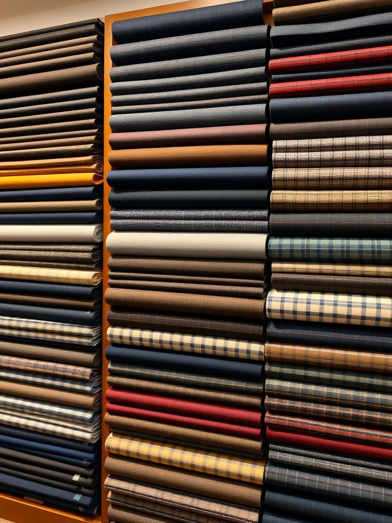 Wall of suiting fabric bolts