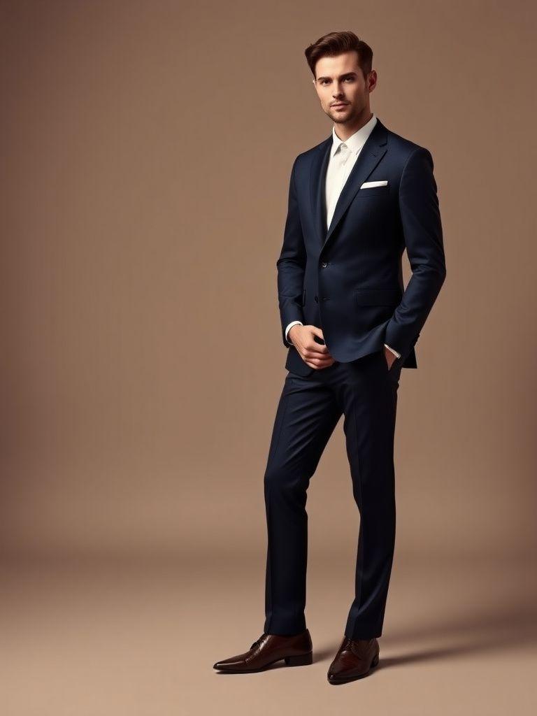 Navy peak-lapel business suit